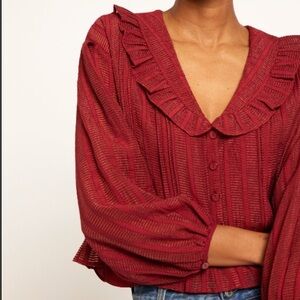 Joie Merlot Red Adele Long Sleeve Romantic Blouse Top Playful Ruffle XS